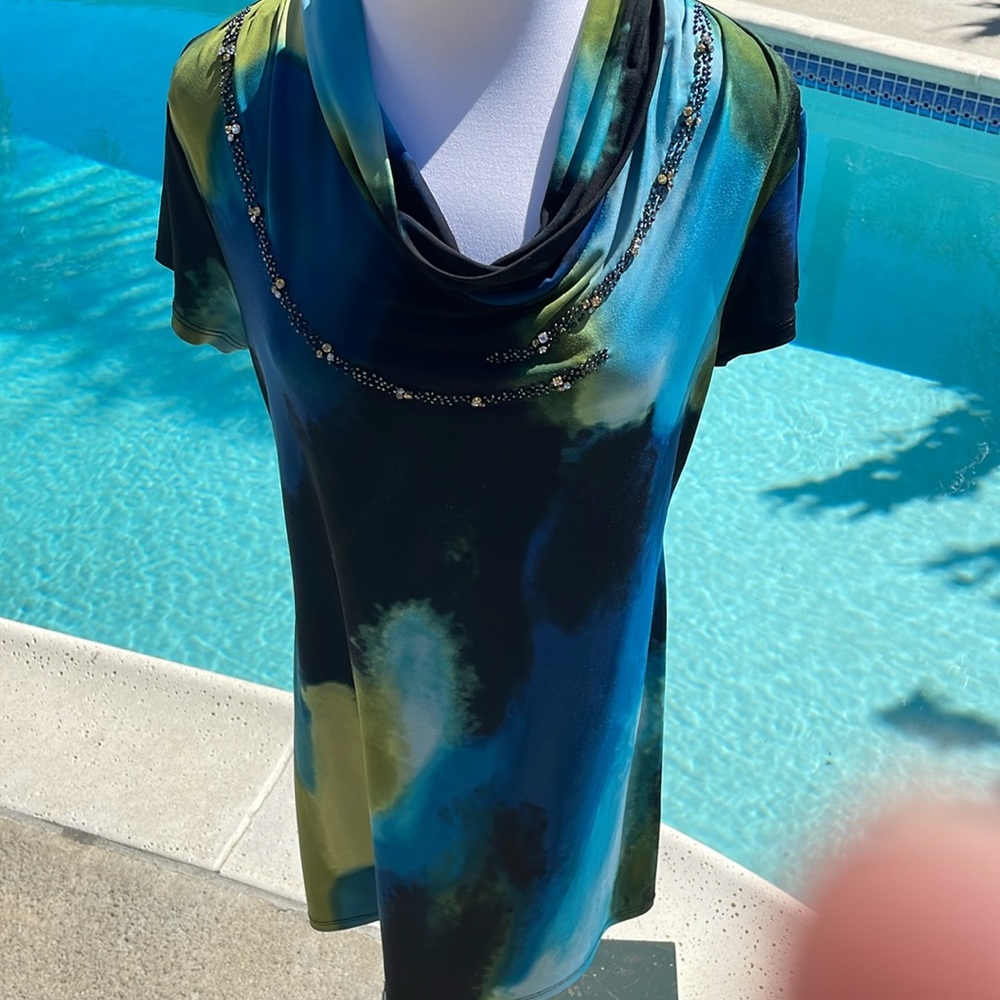 Alfani petite small (S) top. Oversized. Green-Earth colored.
